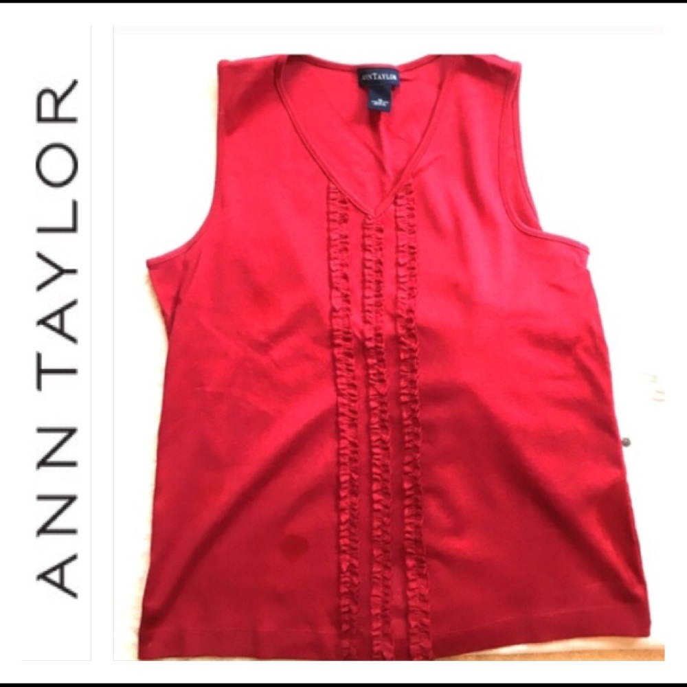 Ann Taylor red Latin inspired ruffle tee
